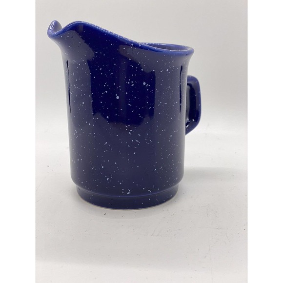 Vintage Japan Stoneware Speckled Cobalt Blue Creamer/ Pourer w/ Handle & Stamped - Picture 2 of 7